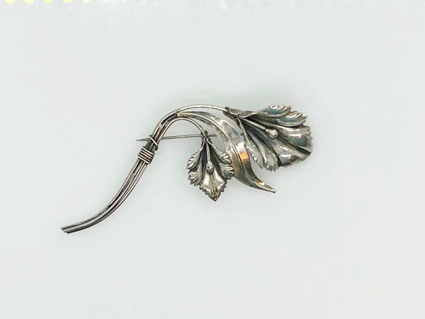 Vintage Sterling Silver 4" Curving Floral Brooch