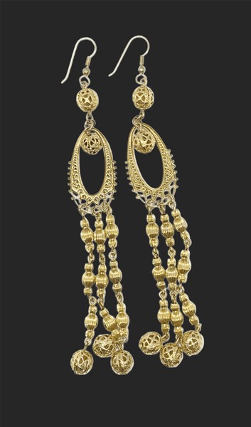 Long Elaborate Gold Filigree Bead Earrings - Lamoree’s Vintage