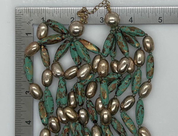 Lovely Six Strand Turquoise and Gold Bead Necklace - Lamoree’s Vintage