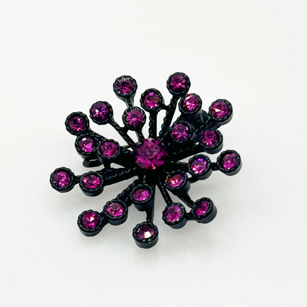 Striking Vintage Magenta Rhinestone Japanned Brooch