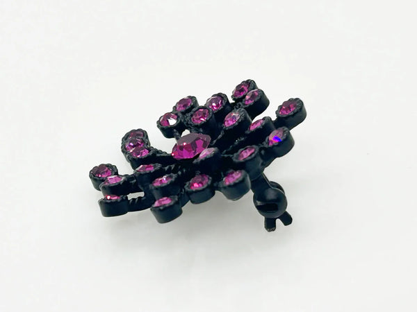 Striking Vintage Magenta Rhinestone Japanned Brooch