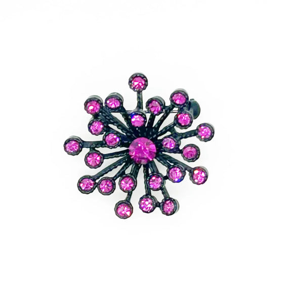 Striking Vintage Magenta Rhinestone Japanned Brooch