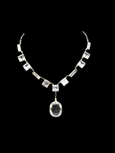 This is a magnificent sterling and crystal drop necklace from the Art Deco Era.