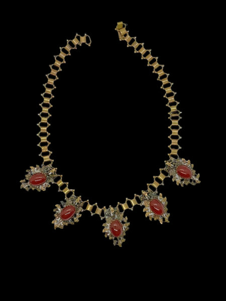 Be captivated by this magnificent Victorian Revival Necklace adorned with stunning carnelian colored stones! 