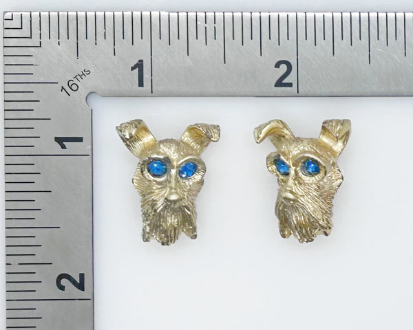 Set of Two Majestic Vintage Dog Pins with Blue Eyes