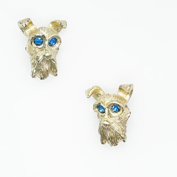 Set of Two Majestic Vintage Dog Face Pins with Blue Eyes