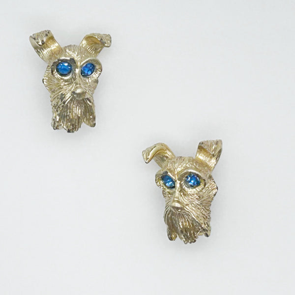 Set of Two Majestic Vintage Dog Pins with Blue Eyes