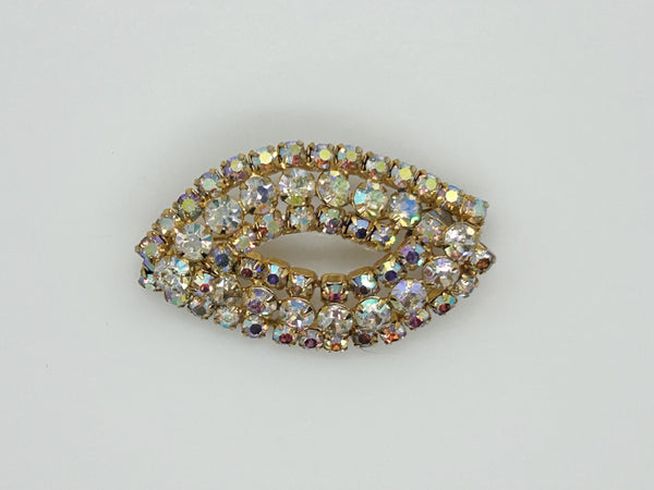 Golden Rhinestones Marquise Shaped Vintage Brooch