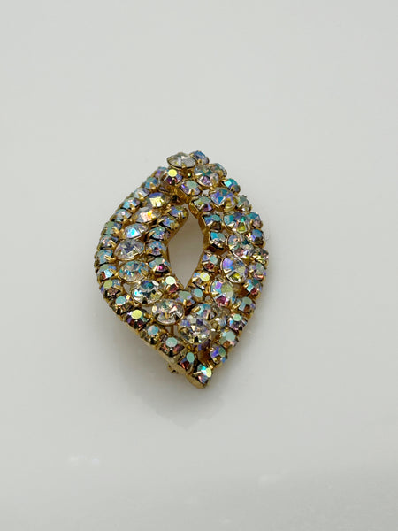 Golden Rhinestones Marquise Shaped Vintage Brooch