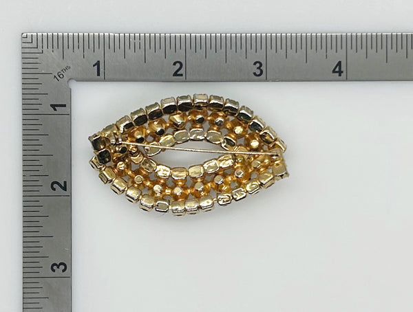 Golden Rhinestones Marquise Shaped Vintage Brooch