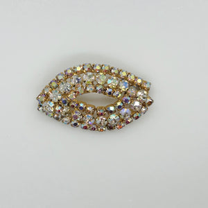 Golden Rhinestones Marquise Shaped Vintage Brooch