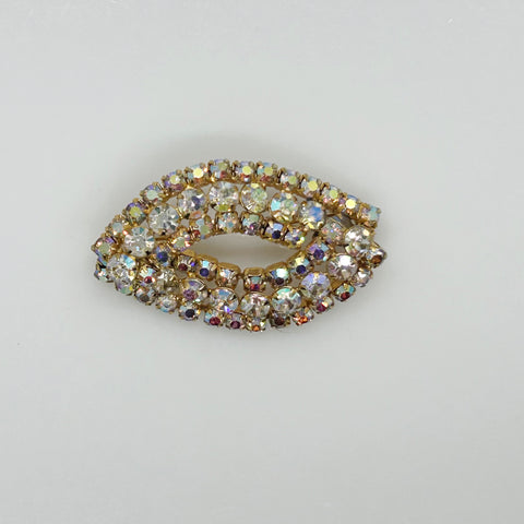 Golden Rhinestones Marquise Shaped Vintage Brooch