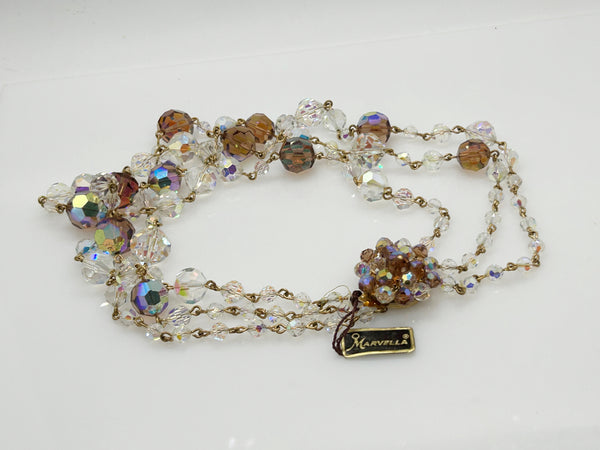 Vintage Marvella Three Strand Crystal Necklace and Earrings with Tags