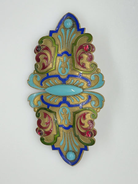 Massive Enameled Art Nouveau Large Brooch