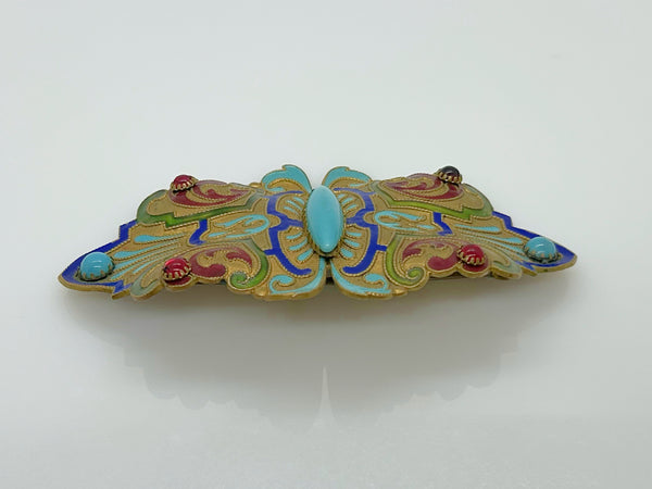 Massive Enameled Art Nouveau Large Brooch