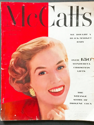 Delve into this captivating vintage McCall's magazine, a treasure trove of articles, engaging features, and inspiring patterns. The cover highlights several articles, including "We Bought a Black-Market Baby," "Over 150 Wonderful Christmas Gifts," and "The Strange Story of Imogene Coca."