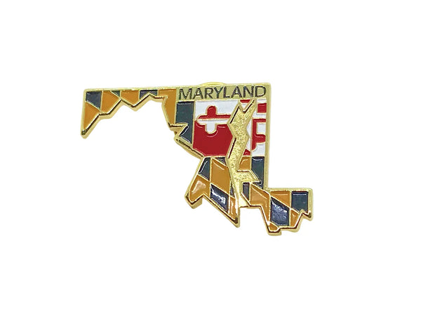 Map of Maryland with state symbols on a white background