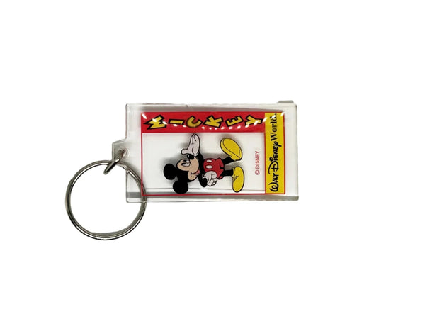 This Mickey Mouse keychain perfectly shows off Mickey's exuberant and friendly spirit. It is made of clear acrylic, and shows Mickey in his trademark red shorts with white buttons, white gloves and yellow shoes. He smiles broadly and extends a welcoming hand- the classic depiction of Mickey.
