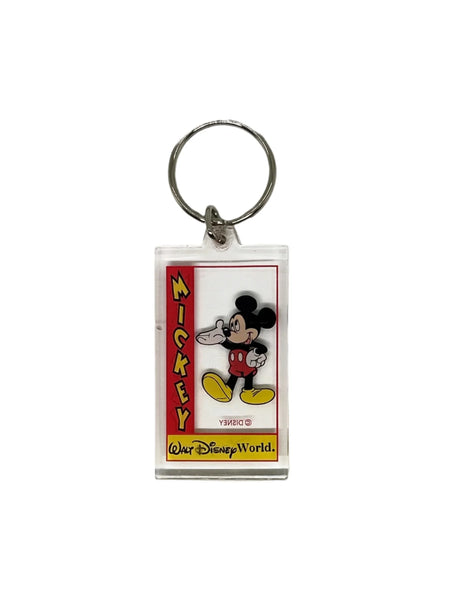 This Mickey Mouse keychain perfectly shows off Mickey's exuberant and friendly spirit. It is made of clear acrylic, and shows Mickey in his trademark red shorts with white buttons, white gloves and yellow shoes. He smiles broadly and extends a welcoming hand- the classic depiction of Mickey.