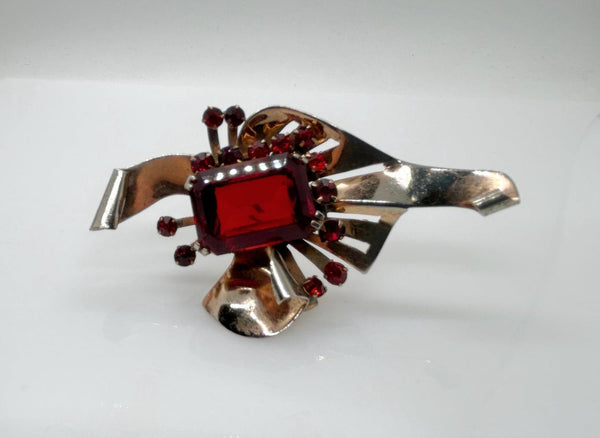 Mid Century Sterling Brooch with Vivid Red Stones - Lamoree’s Vintage