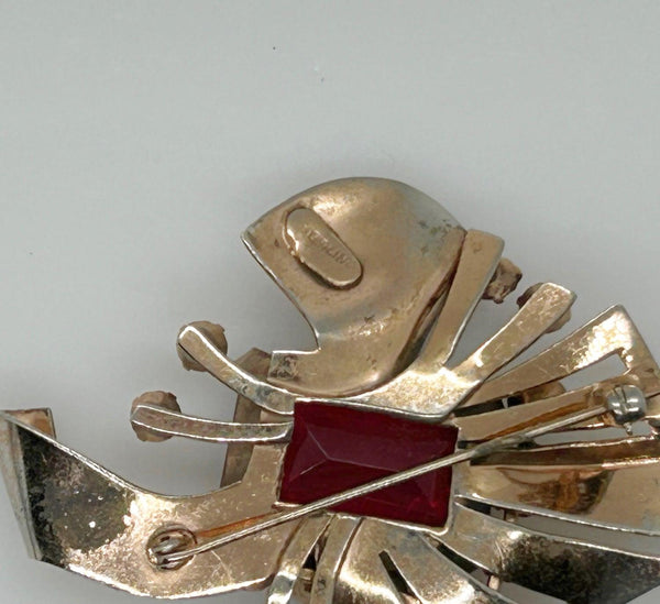 Mid Century Sterling Brooch with Vivid Red Stones - Lamoree’s Vintage