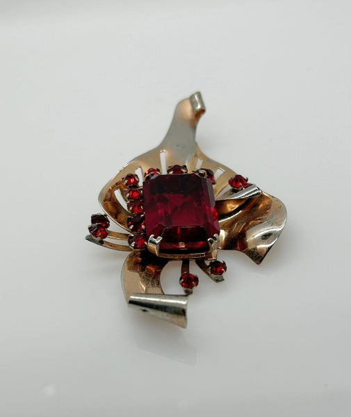 Mid Century Sterling Brooch with Vivid Red Stones - Lamoree’s Vintage