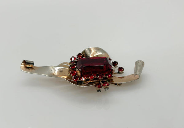 Mid Century Sterling Brooch with Vivid Red Stones - Lamoree’s Vintage