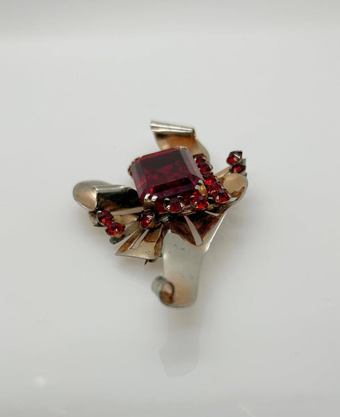 Mid Century Sterling Brooch with Vivid Red Stones - Lamoree’s Vintage