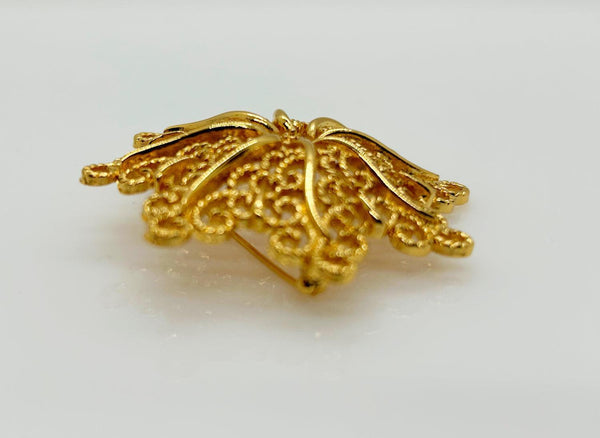 Monet Opulent Gold Tone Swirls Brooch - Lamoree’s Vintage