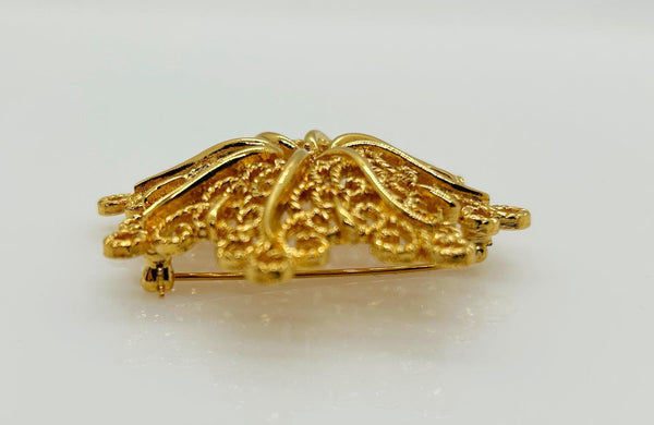 Monet Opulent Gold Tone Swirls Brooch - Lamoree’s Vintage