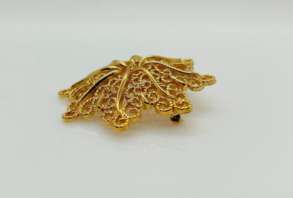 Monet Opulent Gold Tone Swirls Brooch - Lamoree’s Vintage