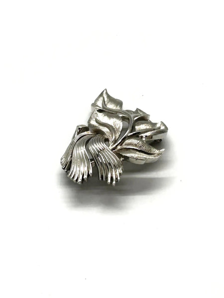 Vintage Monet textured silver-tone leaf brooch