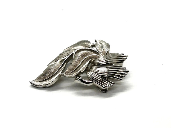 Vintage Monet textured silver-tone leaf brooch