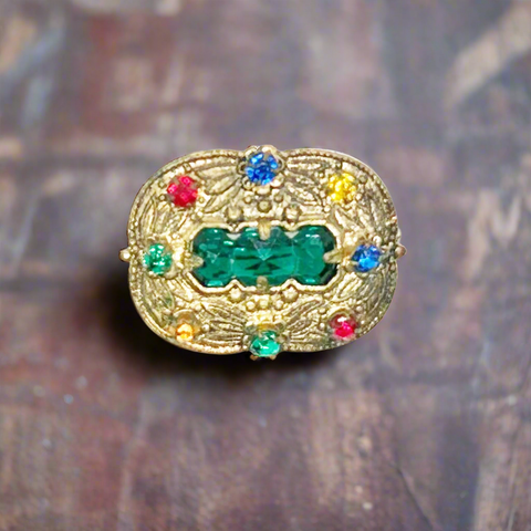 Antique Czech Patterned Multicolor Vintage Pin