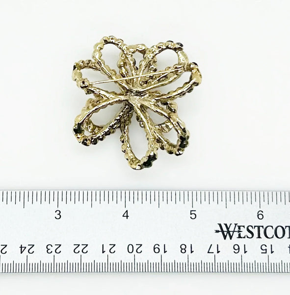 Vintage 3-D Dark Blue and Gold Stones Ribbon Bow Brooch