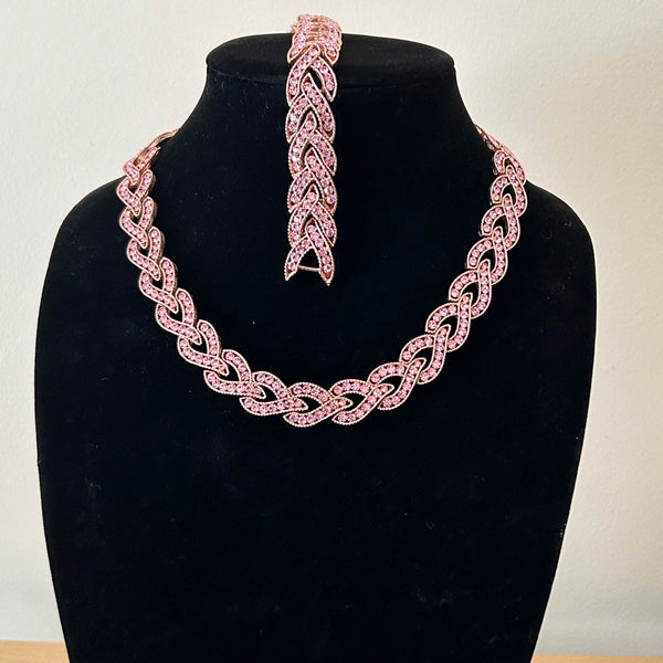 Glorious Nolan Miller Pink Rhinestone Herringbone Demi Parure