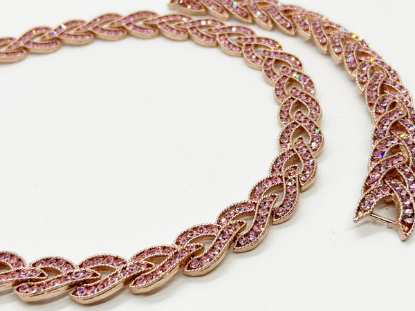 Glorious Nolan Miller Pink Rhinestone Herringbone Demi Parure