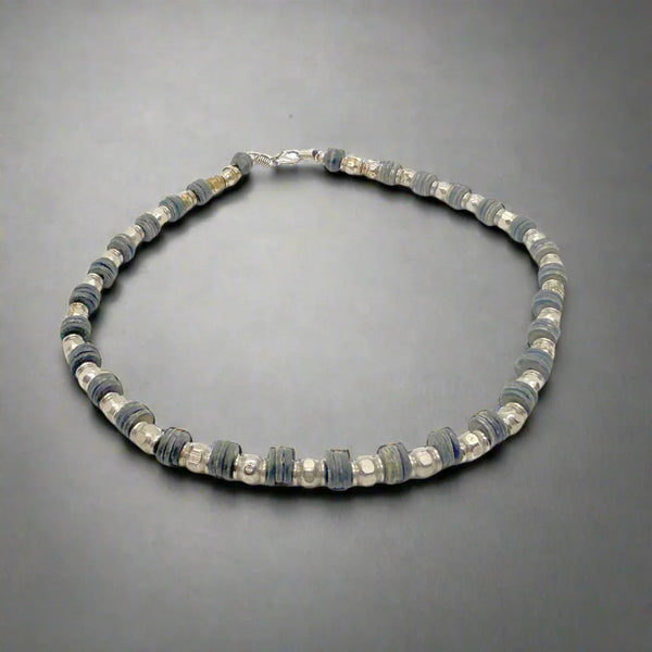 Handmade Silver and Black Beads Industrial Style Necklace