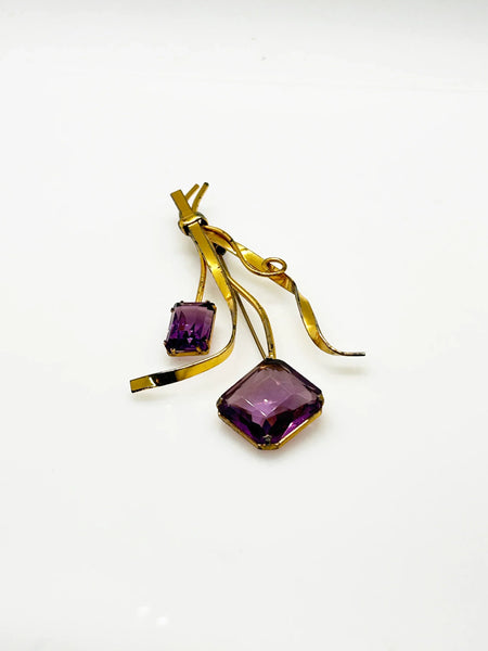 Pale Purple Twilight Stones Coro Sterling Vintage Floral Brooch - 