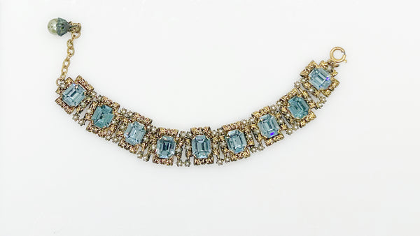 Luxurious Vintage Blue Rhinestone Bracelet with Amazing Metalwork