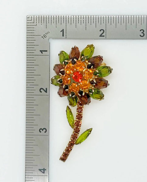 Domed 1960s Floral Vintage Brooch in Fall Colors