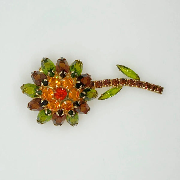 Domed 1960s Floral Vintage Brooch in Fall Colors