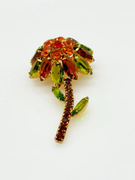 Domed 1960s Floral Vintage Brooch in Fall Colors