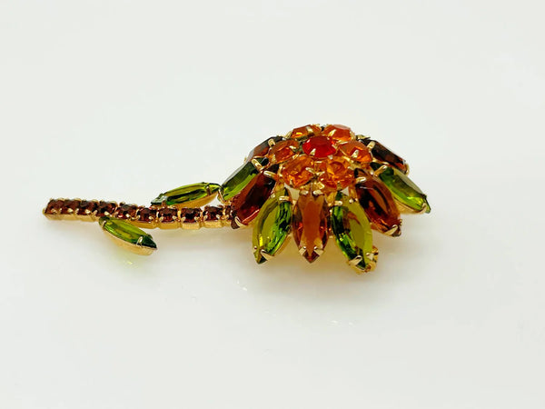 Domed 1960s Floral Vintage Brooch in Fall Colors