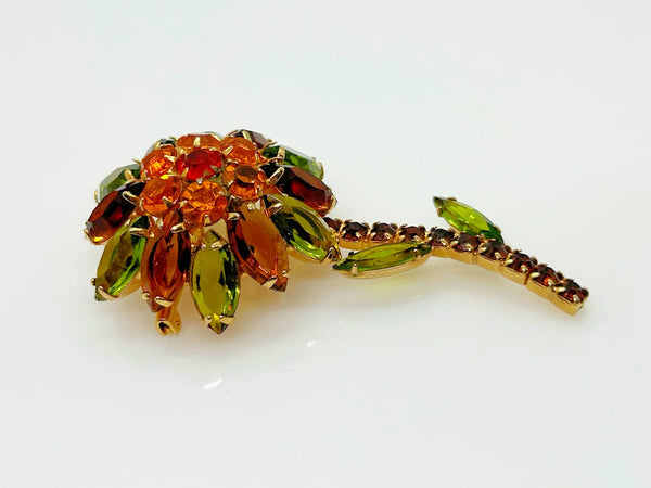 Domed 1960s Floral Vintage Brooch in Fall Colors