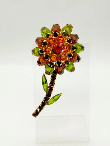 Domed 1960s Floral Vintage Brooch in Fall Colors