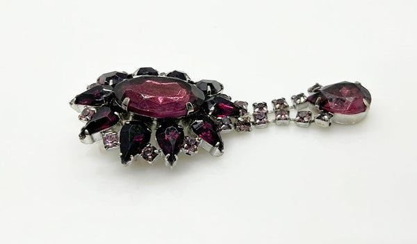 Vintage 1960s Purple Rhinestone Drop Brooch