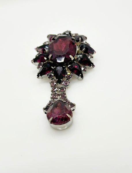 Vintage 1960s Purple Rhinestone Drop Brooch