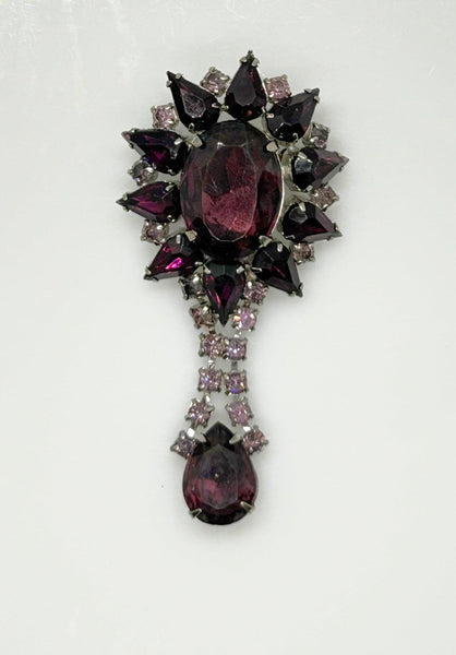 Vintage 1960s Purple Rhinestone Drop Brooch