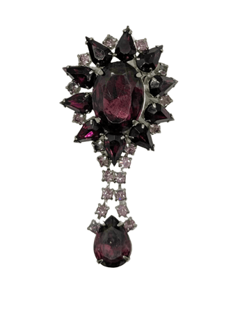 Vintage 1960s Purple Rhinestone Drop Brooch